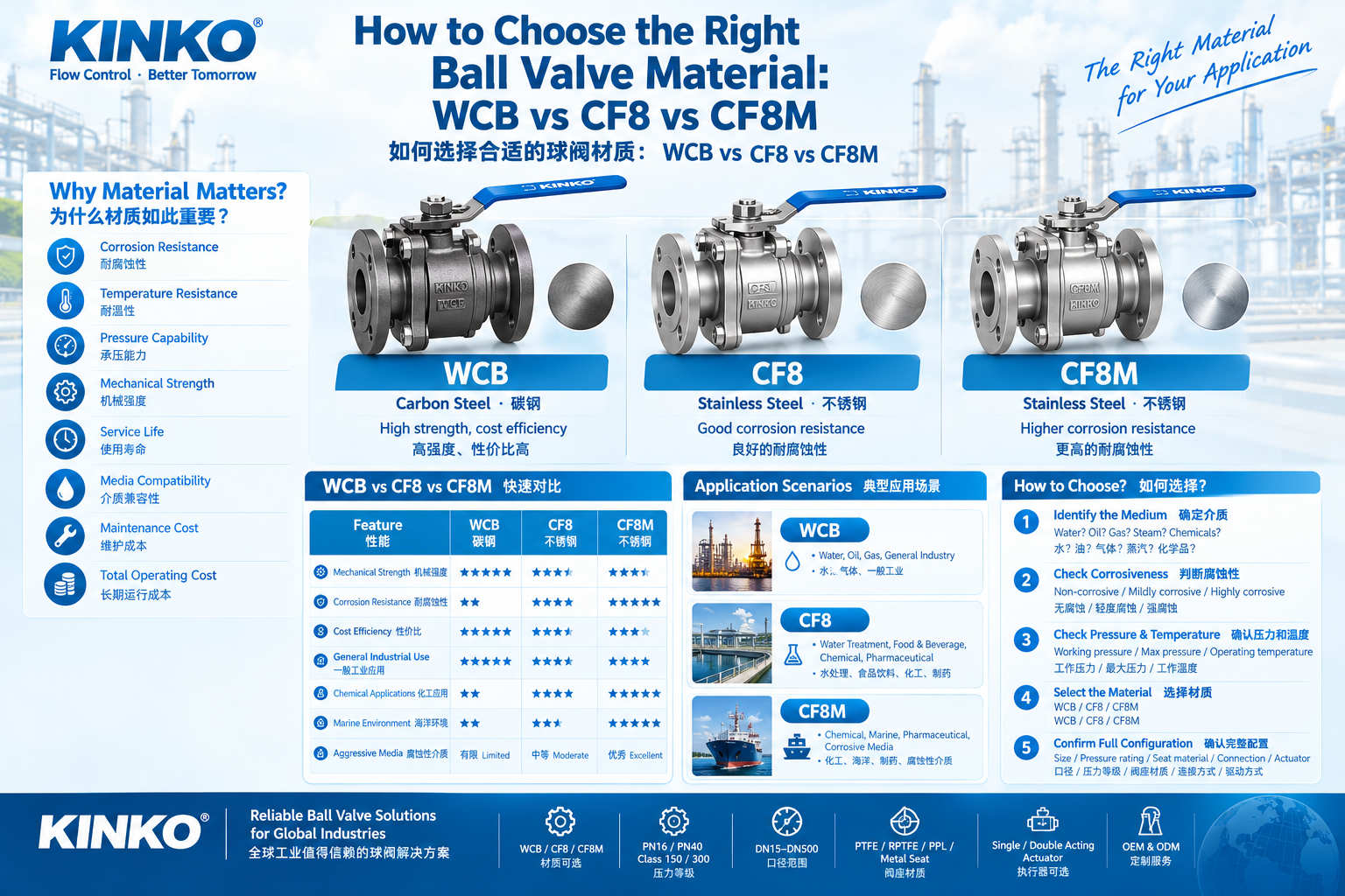 如何选择合适的球阀材质：WCB、CF8 与 CF8M 对比